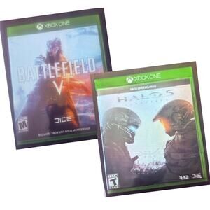 Battlefield V (5) & Halo 5 - "2" Microsoft Xbox One Games -Good condition tested